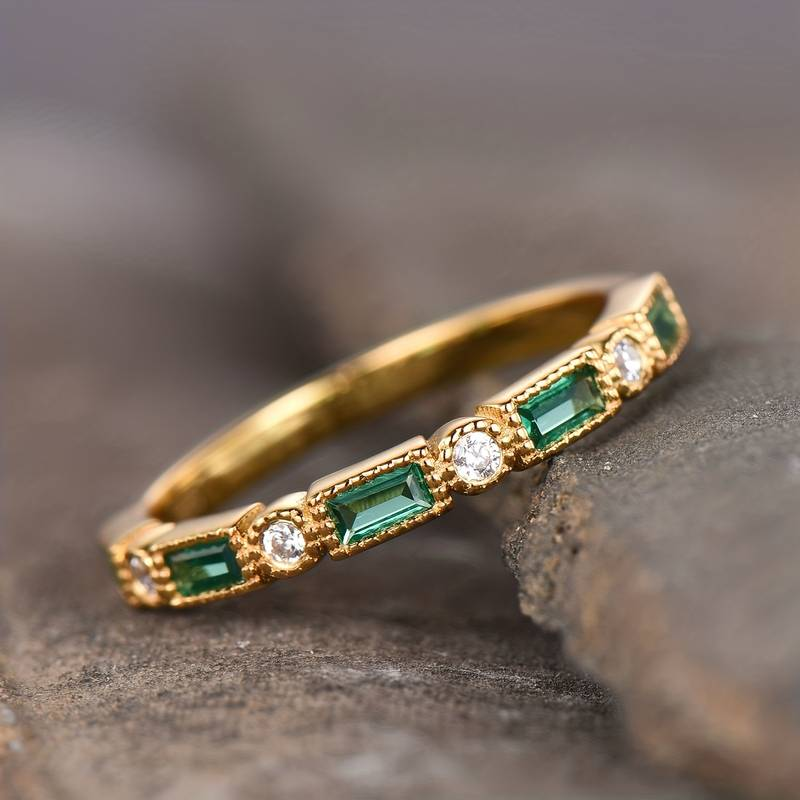 Alex - Green Inlaid Zirconia Gold Ring - Jewels Heaven