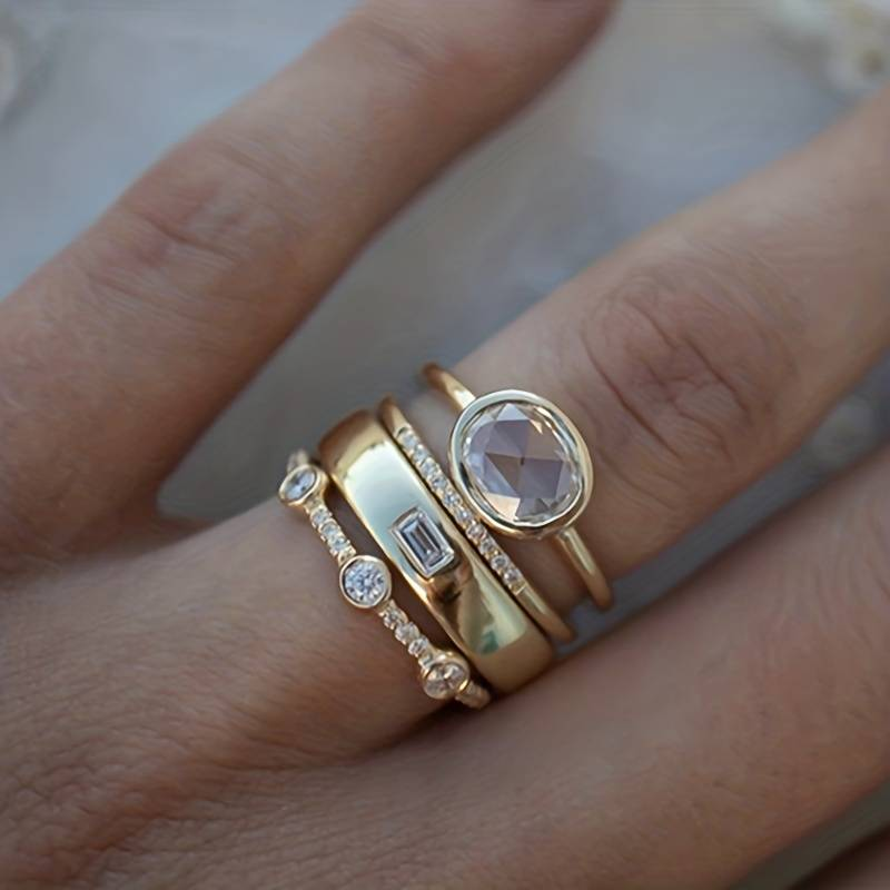 Lily - Vintage Gold & Zirconia Ring Set - Jewels Heaven