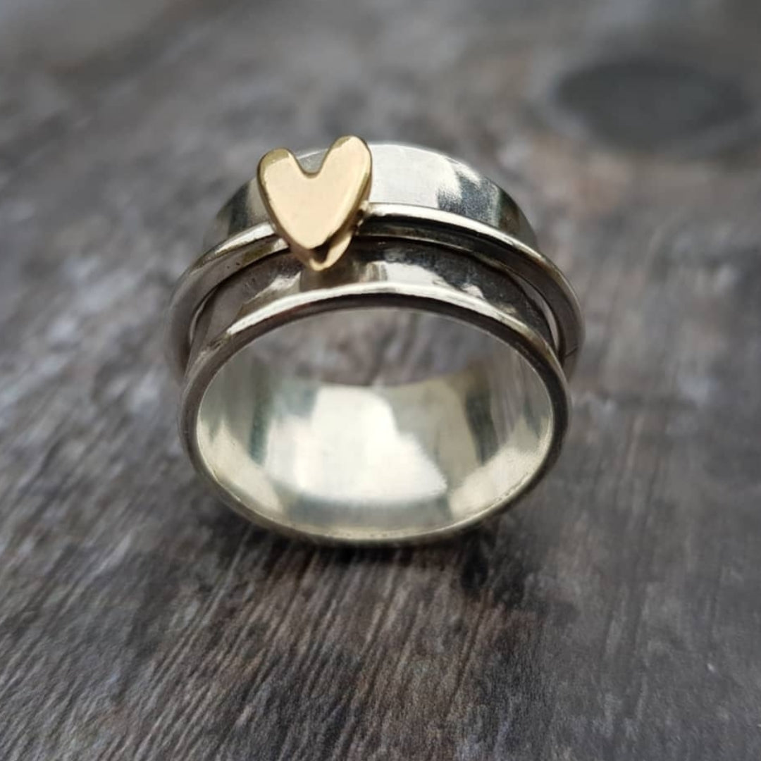 Mely- Golden Heart Silver Ring - Jewels Heaven