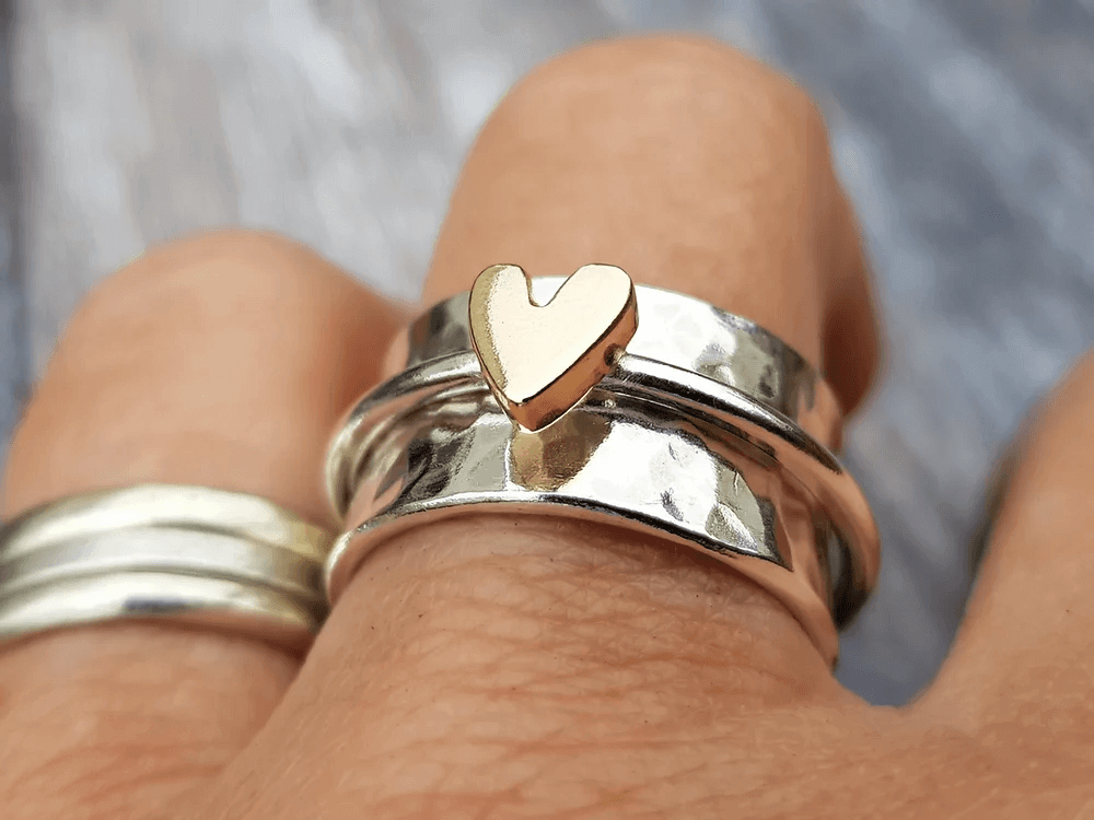 Mely- Golden Heart Silver Ring - Jewels Heaven
