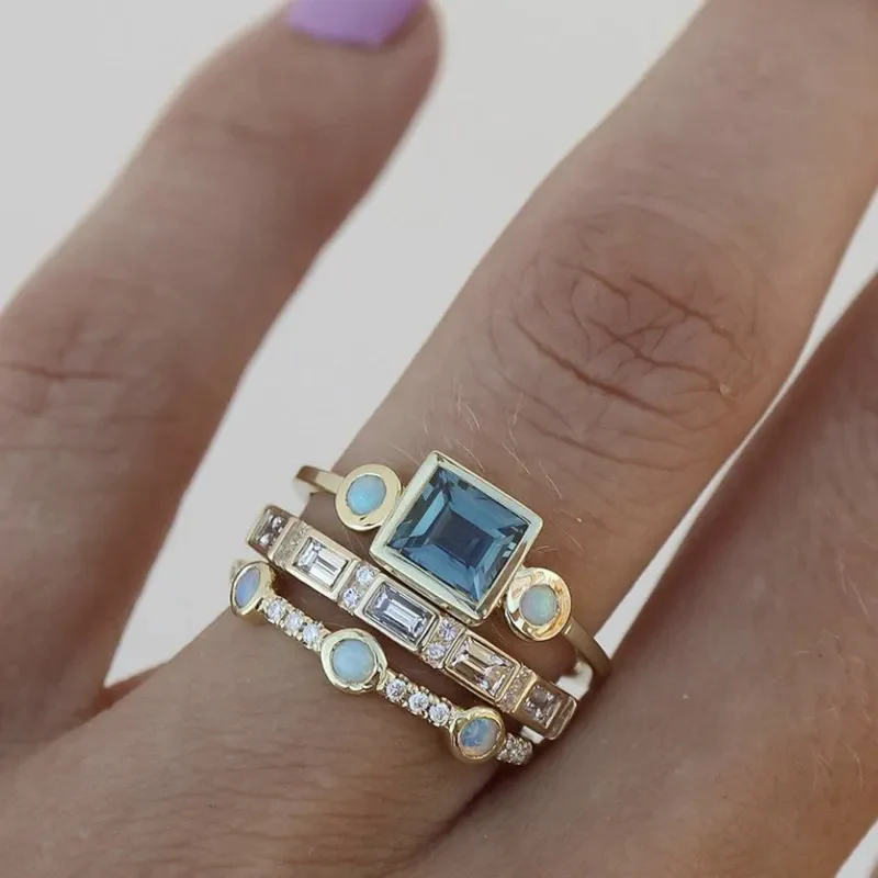 Ocean - Vintage Blue Crystal Ring Set - Jewels Heaven