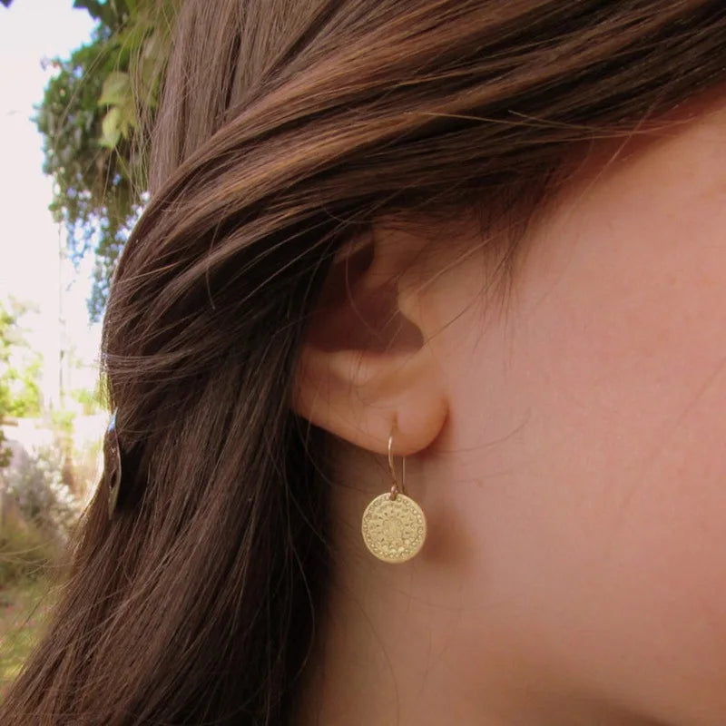 Antique Style Gold Coin Drop Earrings - Jewels Heaven