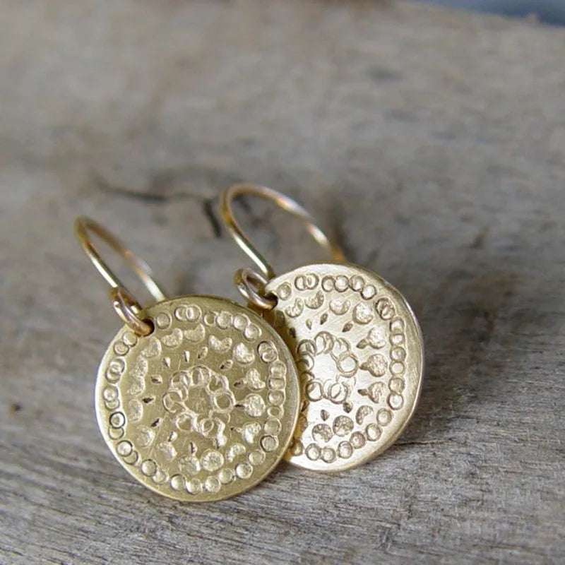 Antique Style Gold Coin Drop Earrings - Jewels Heaven