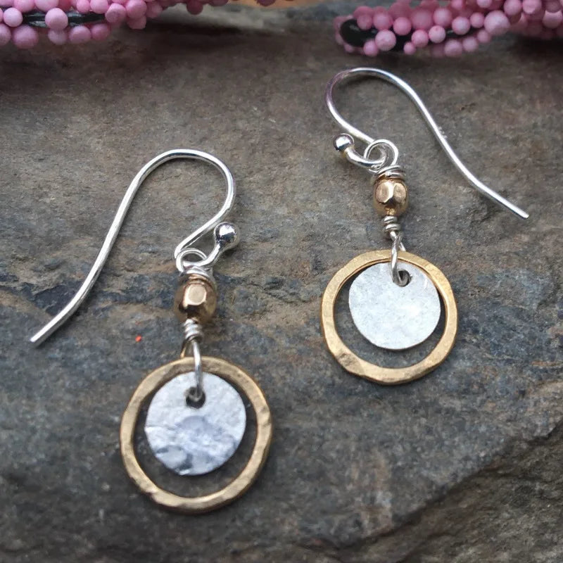Handcrafted Mixed Metal Circle Earrings - Jewels Heaven