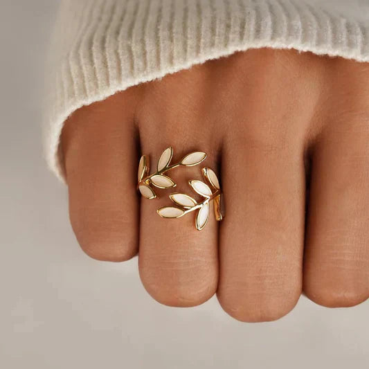 Pure - White Opal Leaf Adjustable Ring - Jewels Heaven