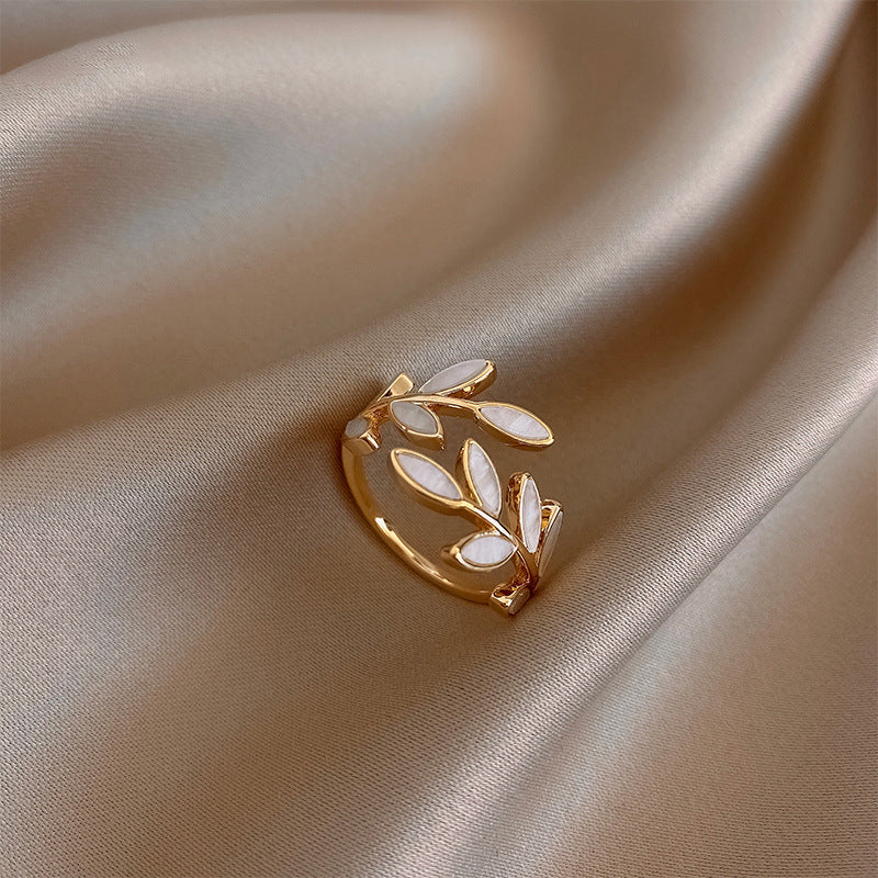 Pure - White Opal Leaf Adjustable Ring - Jewels Heaven