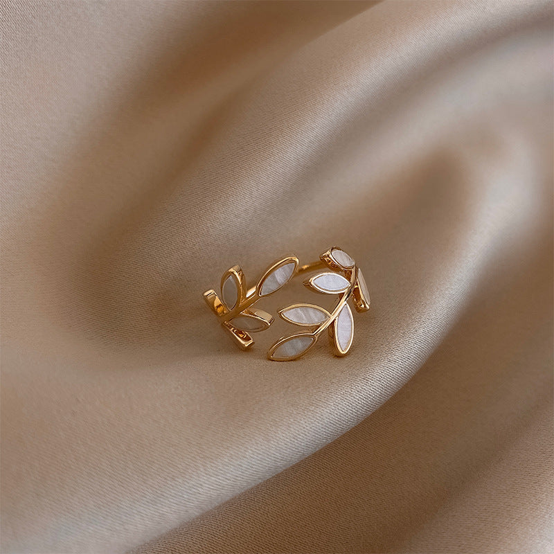 Pure - White Opal Leaf Adjustable Ring - Jewels Heaven