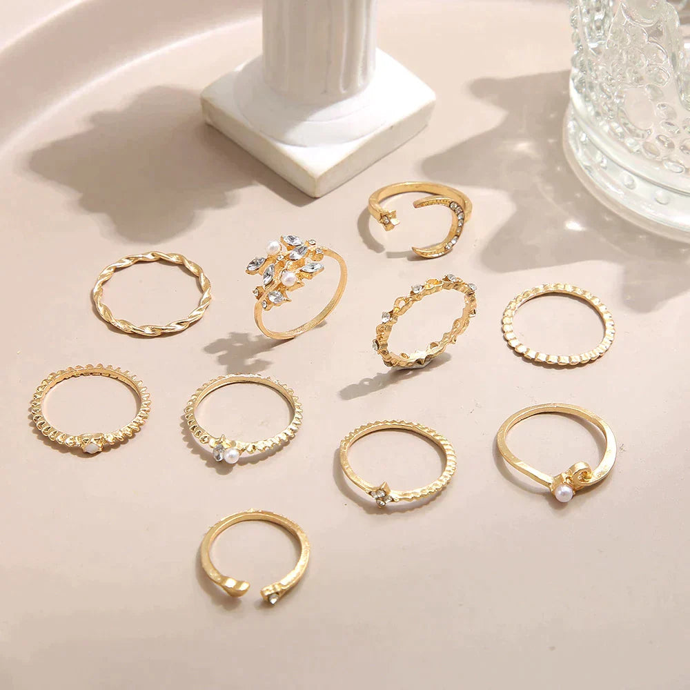 10 Pack of Bohemian Silver and Gold Plated Rings - Jewels Heaven