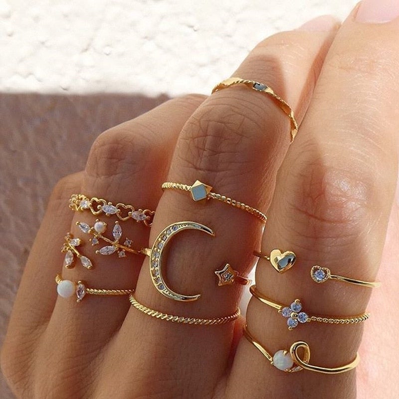 10 Pack of Bohemian Silver and Gold Plated Rings - Jewels Heaven