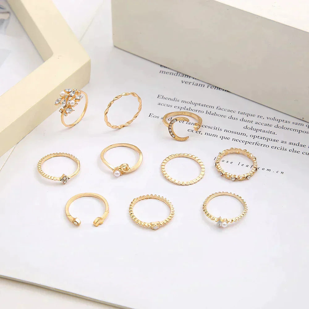 10 Pack of Bohemian Silver and Gold Plated Rings - Jewels Heaven
